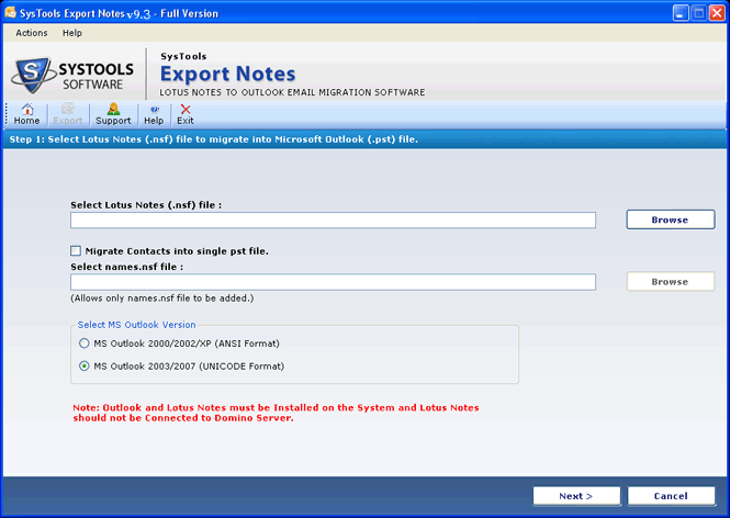 Steps for Migration Lotus to Outlook 9.4